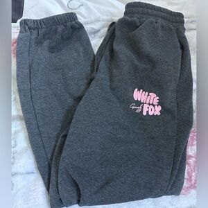 🚨SOLD🚨White Fox Boutique Gray Track Pants with Pink Logo